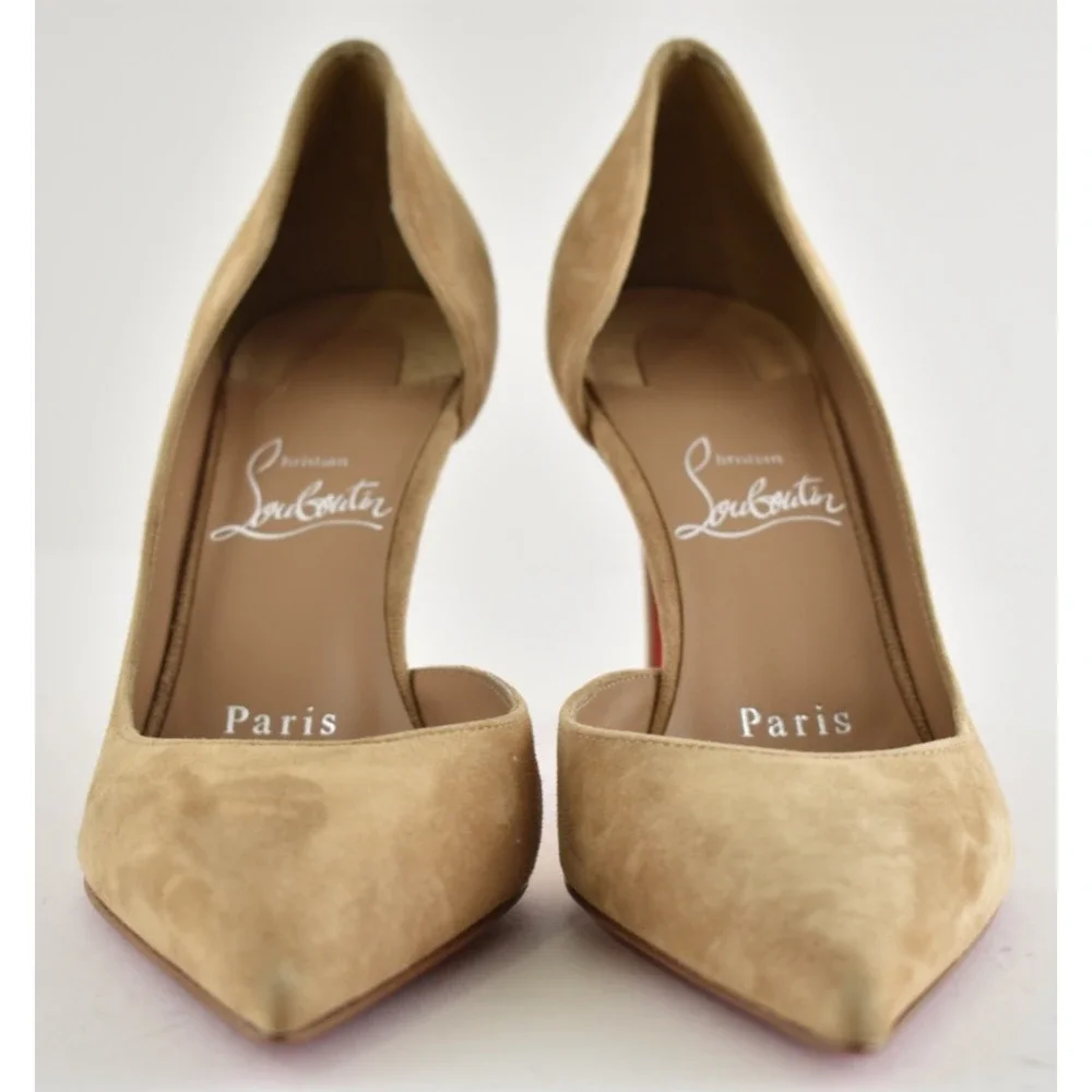 Christian Louboutin Iriza 85 Lionne Beige Suede D'orsay Classic Heel Pump 35